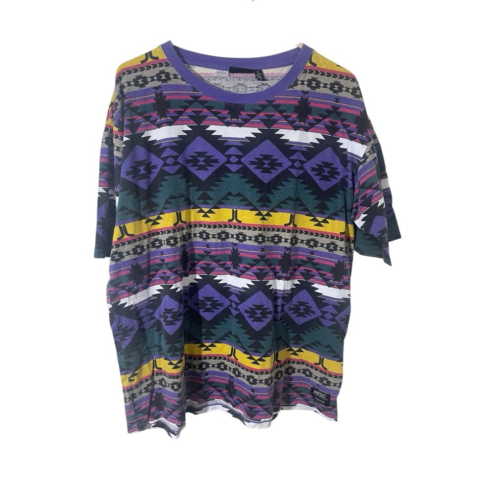 WESC Shirt Mens Extra Large Multicolor Aztec‎ Tribal All Over Print Tee Y2K